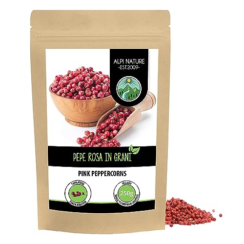 Pepe rosa (250g), intero, pepe rosa in grani 100% naturale, senza additivi, vegano, pepe rosa
