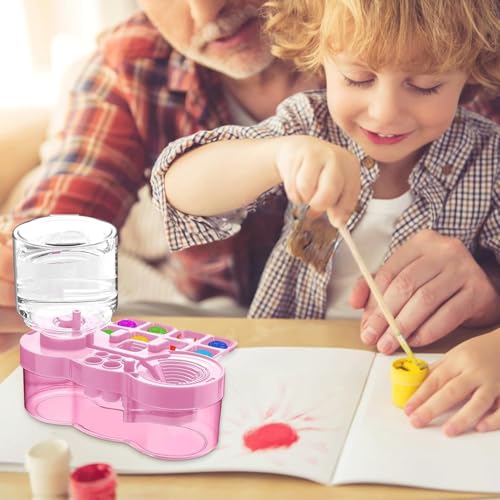 Image of Parssufy Paint Brush Cleaner with Paint Tray, 6-in-1 Water Circulation Rinser Paintbrush Cleaner with Drain & Brush Holder, Watercolor Dispenser & Paint Palette, Paint Brush Washer (Pink)