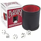 Player's Choice: Professional Dice Cup - PU Leather Cup w/ Five d6 Playing Dice, Black w/ Red Felt Liner, White Dice w/ Black Dot, Game Accessory