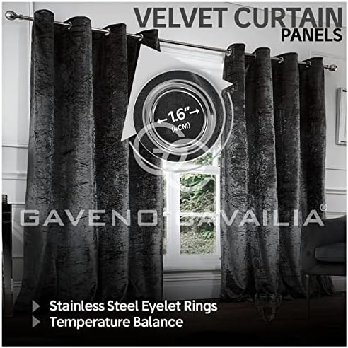 GC GAVENO CAVAILIA Pair of Crushed Velvet Curtains 66x72 Inch, Fully Lined Ring Top Plushy Eyelet Velour Curtains, Charcoal