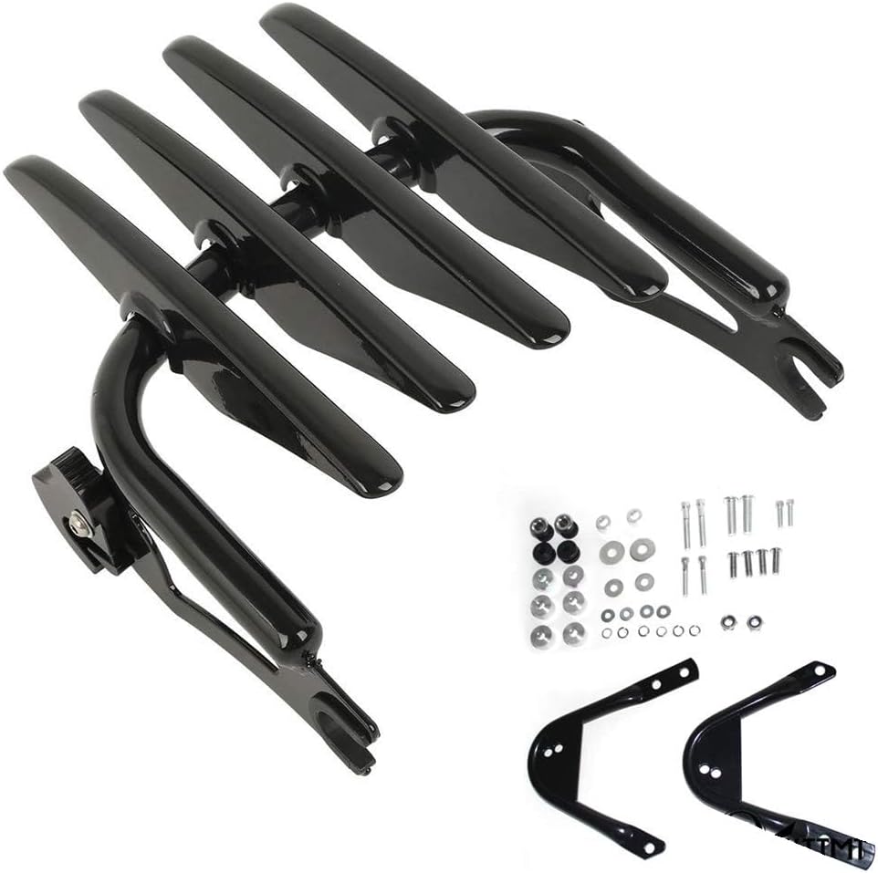SMT- Detachable Skull Stealth Luggage Rack Compatible with Harley Touring FLHR FLTR 97-08 07 06 Black