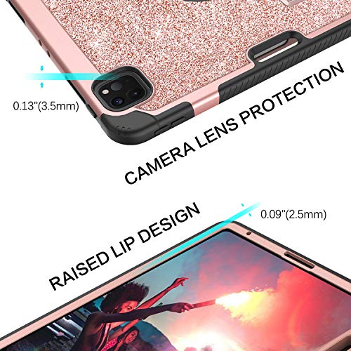 Bentoben Ipad Air 5Th/4Th Generation Case, Ipad Pro 11 Case, Glitter Sparkly 3 Layer Heavy Duty Shockproof Kickstand Faux Leather With Pencil Holder Protective Tablet Case Cover, Rose Gold #TOP7