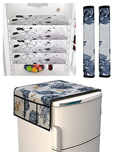 Image of Yellow Weaves Combo of Fridge Top Cover,2 Fridge Handle Covers 4 Fridge Mats (Multi Color, 7 Piece Set)