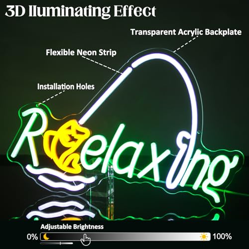 Image of Relaxing Neon Sign Fishing LED Sign Fish Neon Light for Wall Man Cave Decor