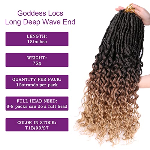 Dairess 8 Packs Faux Locs Crochet Hair With Curly Ends 18Inch Soft Locs Pre-Looped Goddess Locs Crochet Hair New Locs Curly Deep Wave Crochet Locs Synthetic Hair Extensions (18Inch Pack Of 8, T1B/30/27) #TOP2