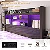 LUXOAK Full Bed Frame with 49.6 Bookcase Headboard & 2 Bedside Stoage Racks & 4 Drawers, Farmhouse Wood Bed Frame with RGB LED & Charging Station, No Box Spring Needed, Black
