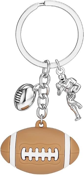 Rugby Keychain Sports Keychains with Brown Ball, Bag Charms for Bag Charms,Cool Keychains Gifts for Rugby Fans, Athletes & Coaches