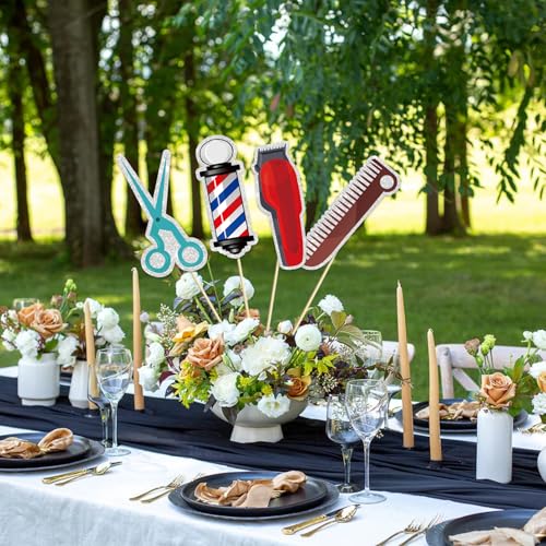 Image of Barber Hairstylist Happy Birthday Centerpiece Sticks,Barbershop Themed Table Toppers,Congrats Barber /Cosmetology School Survivor, 2025 Barber Graduation Party Decorations.Set of 16