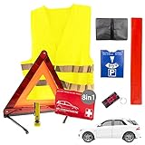 【Sicherheitsweste】Die im Sicherheits-Set enthaltene Warnwesten in Gelb (EN ISO 20471 Zertifiziert - 360 Grad reflektierend) sorgt für die ideale Sichtbarkeit von Personen in einer Gefahrenstelle. Die Unfallweste bzw. Sicherheitsweste für das Auto ist waschbar und in der Größe Unisex enthalten. Die geprüfte Warnweste ist CE zugelassen für die STVZO in Europa