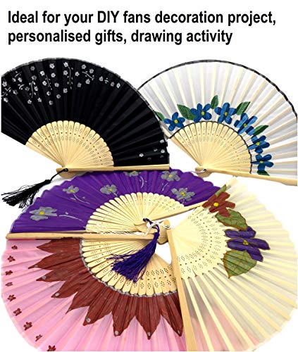 Image of Fabric Handheld Folding Hand Fan With a Tassel Grade A Bamboo Ribs for Women Girls Summer Party Event Favor Birthday Wedding Souvenir Gift (Black)