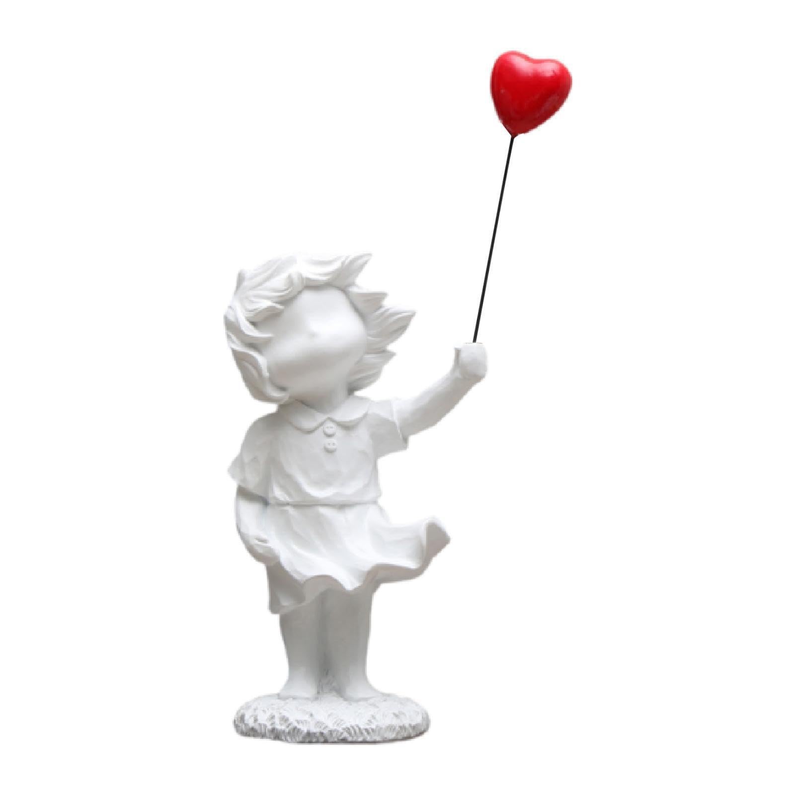 TWISAXC Woman Figurine Collectible Sculpture Desktop Showcase Fine Workmanship And Resin Craftsmanship Lively And Cute Image Of Little Girl Holding Balloon, White, 8x21.5cm