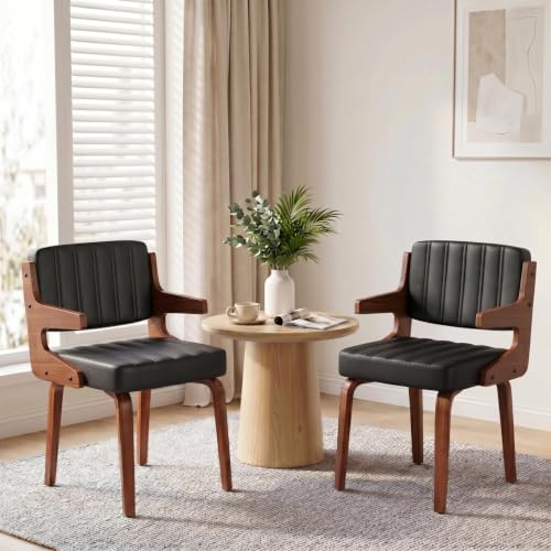 Image of Mid Century Modern Dining Chairs Set of 2,Walnut Kitchen Chairs,Black