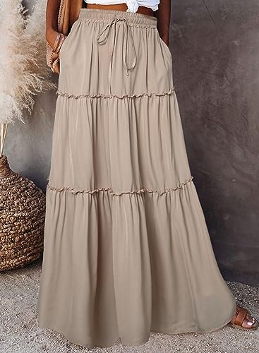 Image of Happy Sailed Womens Floral Print Boho Maxi Skirt Elastic High Waist Pleated Ruffle Flowy Long Skirts S-XL