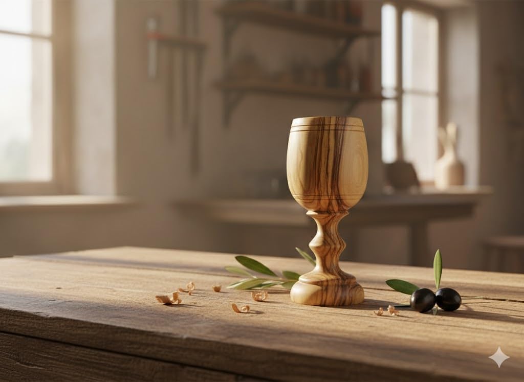 Zuluf 4.5 Inch Hand-Carved Olive Wood Communion Cup | Small Kiddush Goblet for Eucharist Holy Communion and Jewish Sabbath | Wooden Chalice for Religious Ceremony | Bethlehem Craft with Certificate