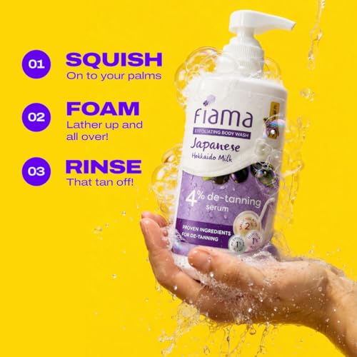 Image of Fiama 4% Detan Serum Exfoliating Body Wash 250ml, 2% Salicylic Acid, 1% Glycolic Acid, 1% Exfoliating Tan Removal Shower Gel, Gently removes dead skin | Exotic Japanese Hokkaido Milk, Punchy Grapefruit Fragrance