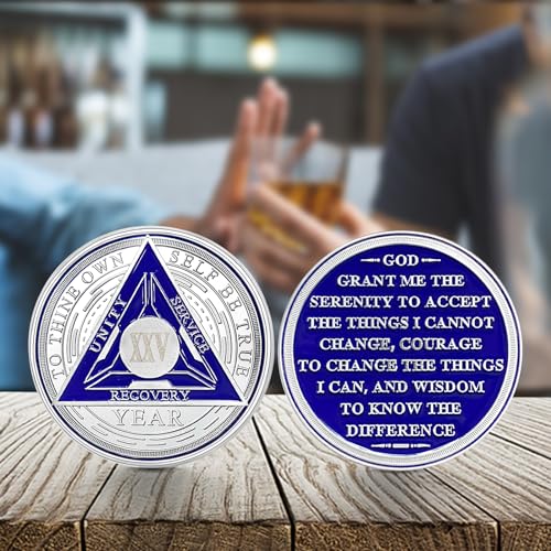 Image of Imasoner 25 Year Sobriety Coin Alcoholics Anonymous Medallion Sobriety Chip Anniversary Token Recovery Gift