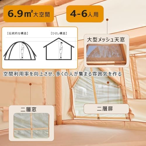 Amazon.co.jp: インフレータブルテント 4~6人用 大型 エアーテント
