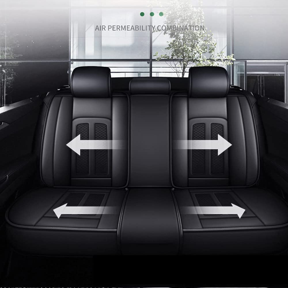 Funda de asiento de automóvil, Universal Cuero Fundas Asientos Protector Asiento Cuero Universales 5-Asiento Cojines de Asiento Automáticos Extraíbles,Negro