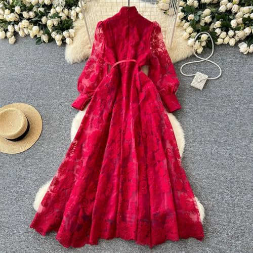 Women Formal Evening Dress Crochet Lace Embroidered Long Sleeve Wedding Party Dresses2