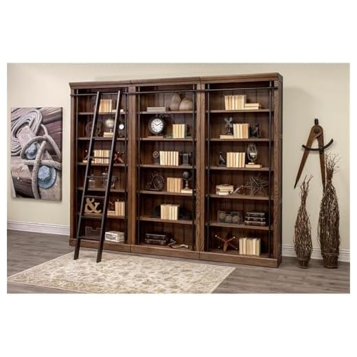 Martin Furniture Avondale 8' Tall Bookcase Wall with Ladder, Storage Organizer, Display Shelf for Office, Brown