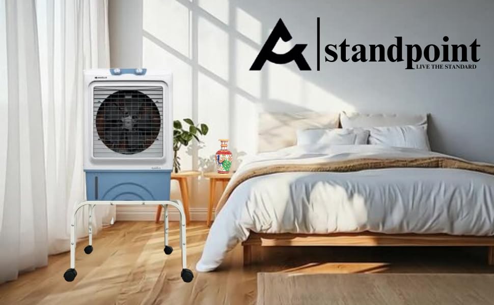 Image of StandPoint | Heavy-Duty Cooler Stand with Wheels | Metal Trolley for Home & Outdoor | Rust-Resistant White Finish | 360 Rotating Wheels | 100kg Load Capacity | Cooler Movable Stand