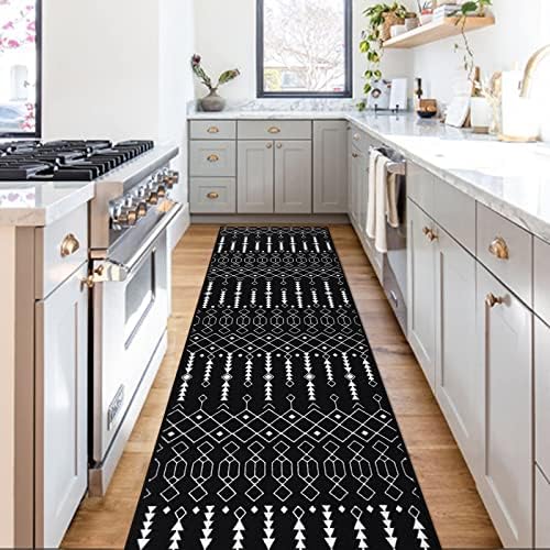 Capslpad Hallway Runner Rug 2x8 Ft Black Geometric Boho Rug