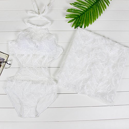 LLZBJN Bikini/Swimming/Sand/Stereo Steel Braces Conjoined Holiday Swimwear Women, M, White (Two-Piece)