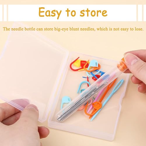 Miniatura 5 de JUPEAN Agujas de tejer, agujas de hilo de ojo grande, agujas romas, agujas de plástico con cinta métrica, marcadores de puntada, caja de