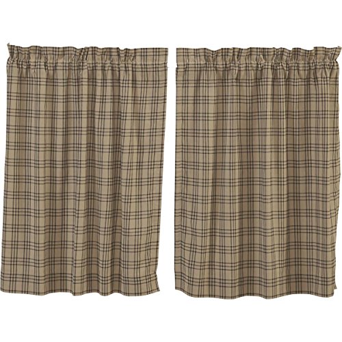 Vhc Brands Farmhouse Kitchen Window Curtains-Sawyer Mill Tan Tier Pair, 36X36, Charcoal Black #TOP1