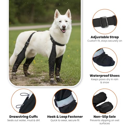 Dog Leg Protectors with Chest Harness, Waterproof Leggings with Paw Boots and Suspender System, Black, Full Body Protection for Rain Snow Mud (Extra Large) by Generic - Image 4