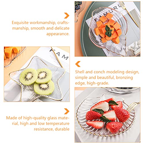 Cabilock 1 Set 4Pcs Glass Serving Platter Scallop Sea Shell Shaped Dinner Plates Dessert Salad Dry Fruit Plates Jewelry Tray Dish #TOP4