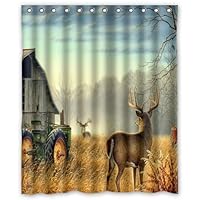 Shower Curtain Custom Unique Design Cool Old Tractor and Cute Deer Waterproof Bathroom Polyester Fabric 60(w) x72(h)
