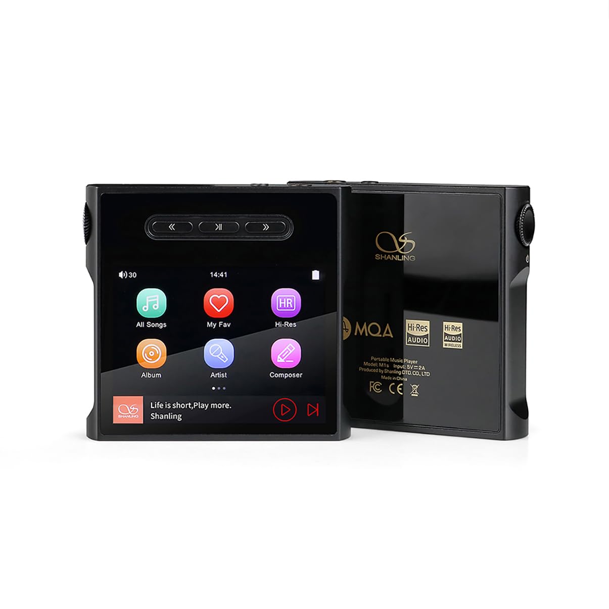 SHANLING M1s HIFI MP3 Odtwarzacz, Cyfrowy odtwarzacz Audio Bluetooth 5.0, ES903802M DSD512 PCM768kHz MQA Bezstratny Przenośny Odtwarzacz Muzyki USB, Wyjście 3,5 mm + 4,4 mm dla audiofilów, Czarny