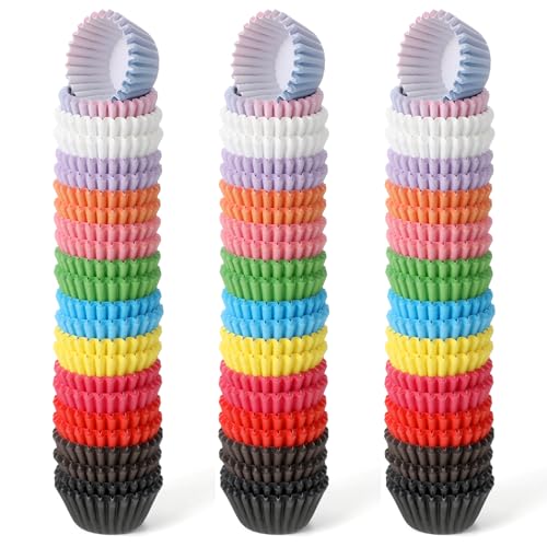 600 Mini-Cupcake-Förmchen zum Backen 2 5 cm bunte Cupcake-Förmchen aus Papier lebensmittelecht kleine Muffinförmchen Schokoladen-Dessert-Förmchen zum Backen und Kochen (12 Farben)