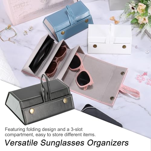 Image of PATIKIL Travel Sunglasses Organizer, 3 Slots Foldable Sunglasses Holder Leather Sunglass Storage Organizer Case
