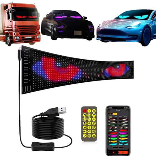 Zickdom Programmierbare LED-Augen für LKW Frontscheibe & Auto - Animierte LED-Anzeige mit App-Steuerung,Flexible Matrix Panel für Eigenes Text-/Bild-Design,Weic One-piece pack 2.8x6.8 in/16x32 pixels