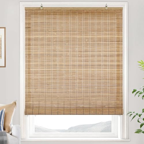LazBlinds Cordless Bamboo Blinds, Bamboo Roll Up Shades for Windows, Light Filtering Hanging Window Blinds, Shades for Patio Indoor/Outdoor Porch, 46" W x 64" H, Brown206