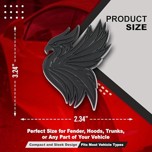 Image of Phoenix Emblem 3D Bird Badge, Custom Car Decal Sticker - Durable Exterior Trunk, Hood, Fender for Car, Truck, SUV (Set of 2) (Matte Black)