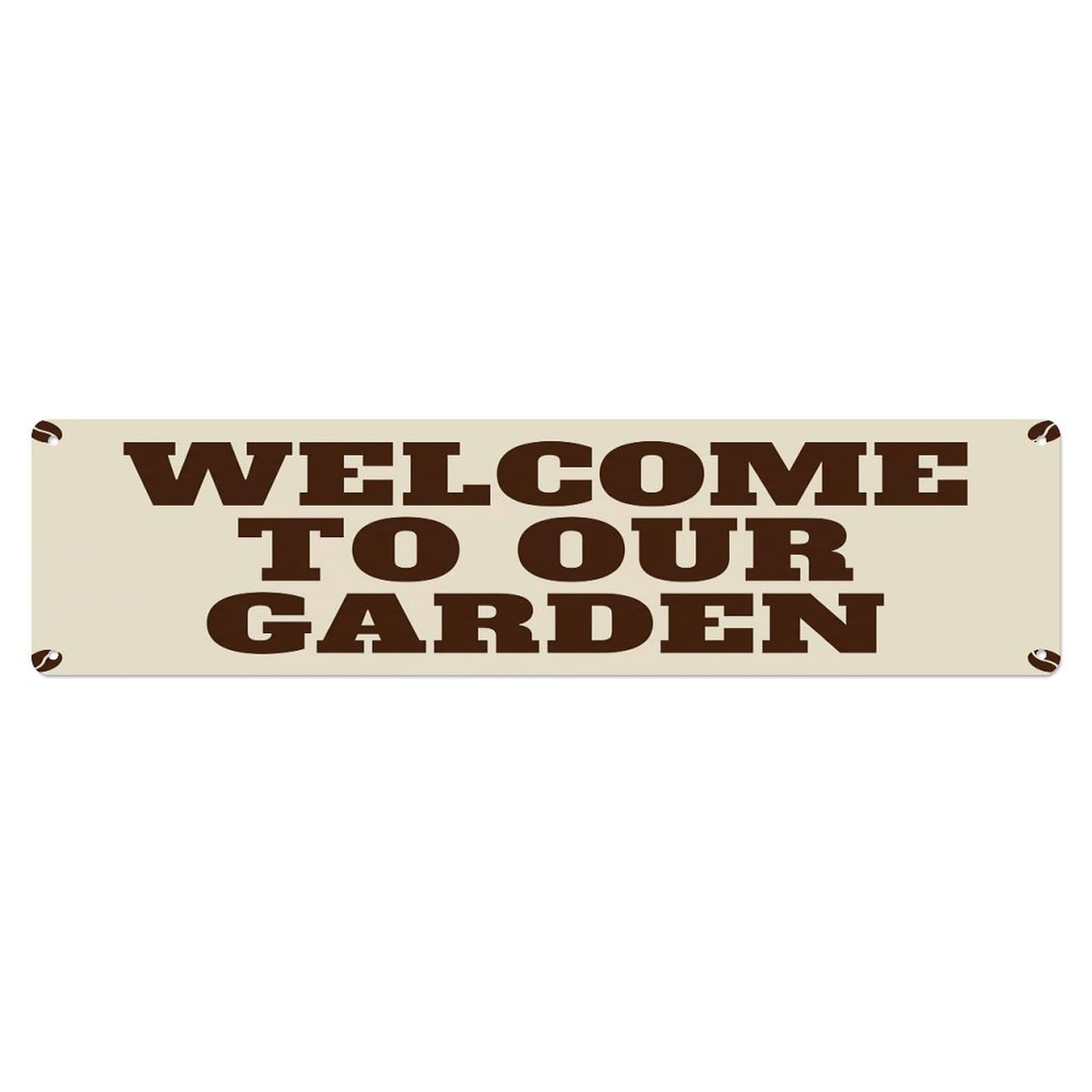 Vintage Welcome to Our Garden Cream Beige Metal Tin Sign