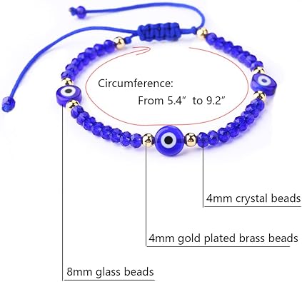 Evil Eye Beaded Bracelets for Women - Amulet Blue Red Protection Bracelet - Good Luck Adjustable Strand Bracelets