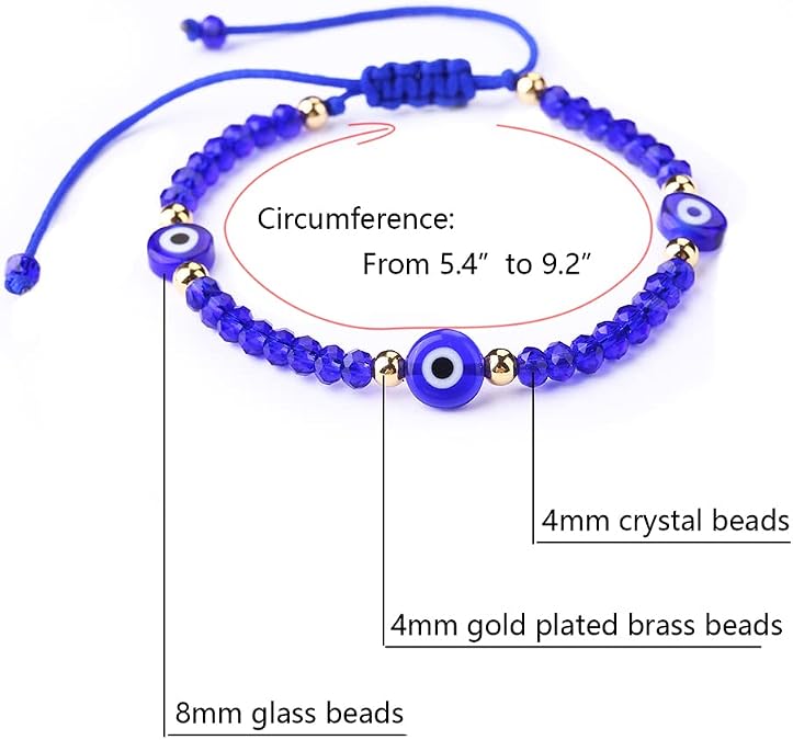 Evil Eye Beaded Bracelets for Women - Amulet Blue Red Protection Bracelet - Good Luck Adjustable Strand Bracelets