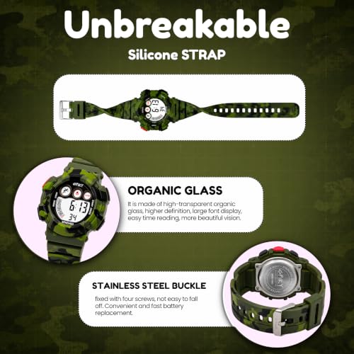 Image of SPIKY Round Digital Sports Watch for Kids | Military, Camouflage Design | Multifunctional & Luminous Display | 30M Water Resistant | Best Birthday Gift Wrist Watches for Boys & Girls | Age 2-12 Years