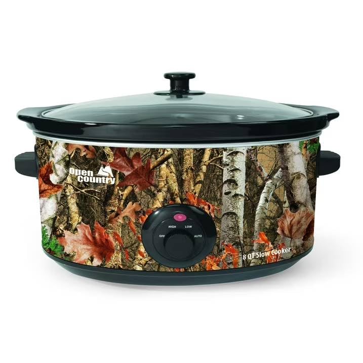 8-Quart Electric Slow Cooker with Ceramic Crock and Glass Lid Large Oval Cooker for Meals Camouflage