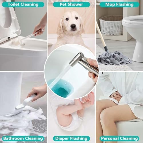 BARROCK Bidet Sprayer for Toilet, Handheld Jet Spray for Existing Toilets with Bidet Hose, Adjustable Water Pressure Muslim Shower, Cloth Diaper/Feminine Wash Sprayer (1, Brushed Nickel) - 3
