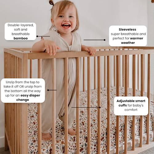 Nyte Nyte Baby 0.5 Tog 0-6 Beige Bamboo Sleep Sack With Feet Summer Breathable Bamboo -Sleeveless Toddler Sleeping Sack For Early Walker- Wearable Blanket- Toddler Sleep Sack With Feet #TOP1