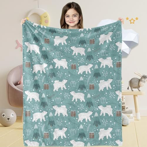 Polar Bear Baby Throw Blanket for Boys Girls Soft Cozy Cute Blue Christmas Bear Theme Plush Flannel Crib Blanket for Nursery 80x120 cm Polar Bear Gift Blanket for Newborn Toddler Kids Xmas Gift