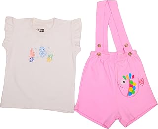 طقم سالوبيت بدون اكمام قطن صيفي خفيف الوزن بطبعة سمكة للبنات الصغيرات من بيبي ستار، قطعتين