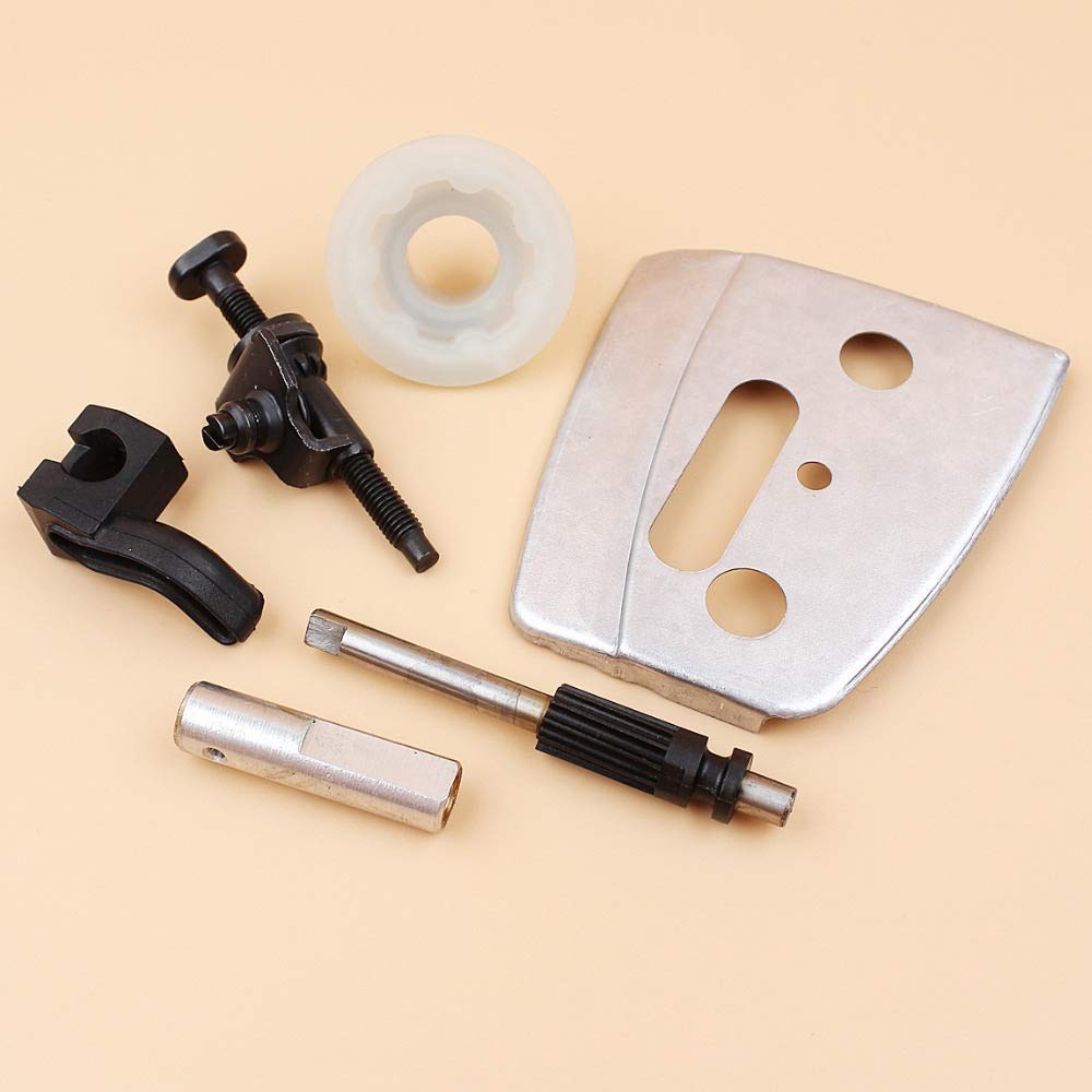Placa de Barra tensora de Cadena de Recogida de Engranaje helicoidal de Bomba de Aceite Compatible con Piezas de Motosierra Husqvarna 340, 345, 350, 353, 346 XP 346XP