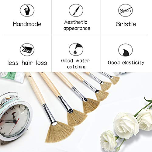 Fan Brush Set - 6 Pcs Hog Bristle Hair Artist Soft Anti-Shedding Fan Paint Brushes For Acrylic Watercolor Oil Painting #TOP2