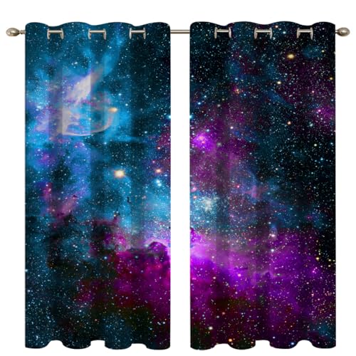 Image of goodbath Galaxy Curtains for Bedroom, Space Nebula Star Blackout Eyelet Window Drapes 2 Panels for Boys Girls Kids Living Room Nursery, Blue Purple,46x54 inch(117 x 138 cm)